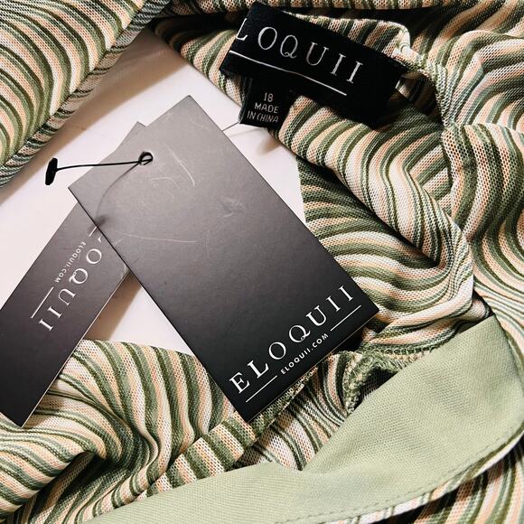 Eloquii Mesh Printed V Neck Twist Open Back Midi Dress Size 18 NWT Green Cream - Picture 5 of 12